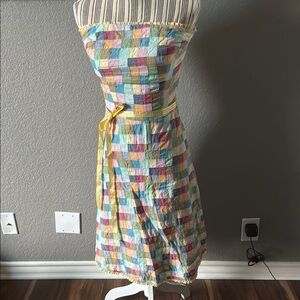Multicolor Strapless Checkered Dress